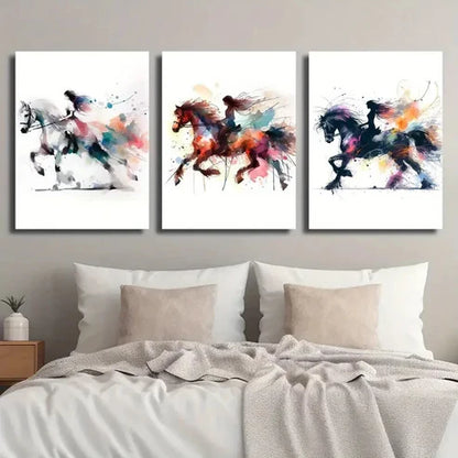 3pcs Girl Knights on Horseback Wall Art Set Canvas Unframed - High Quality Print 100% Australian Made Wall Canvas - Bella Home Decor