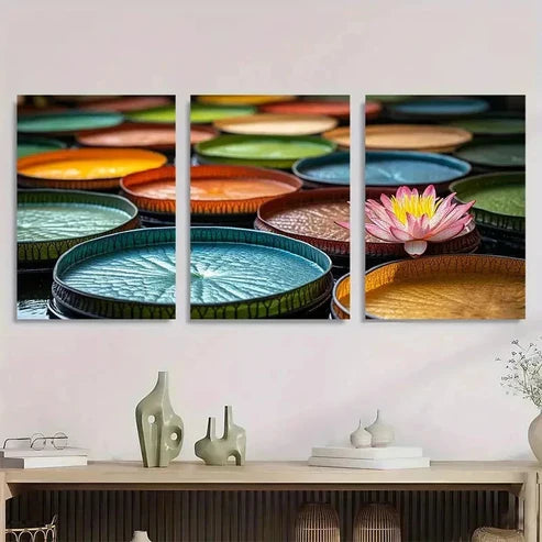 3pcs Nature Lily Pad Flower Décor Wall Art Canvas Unframed - High Quality Print 100% Australian Made Wall Canvas