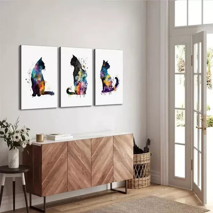 3pcs Modern Feline Cat Watercolor Aesthetic Art Set Canvas Unframed - High Quality Print 100% Australian Made Wall Canvas