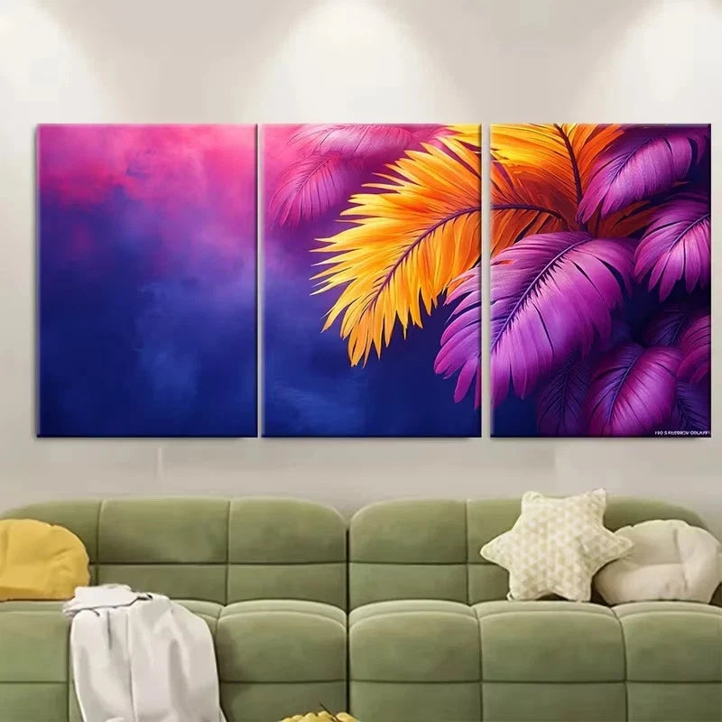3pcs Tropical Palm Tree Leaves Wall Art Set Canvas Framed 60x90cm - High Quality Print 100% Australian Made Wall Canvas Ready to Hang