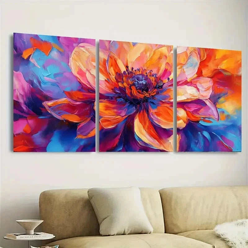 3pcs Colorful Flower Wall Art Set Canvas Framed 50x70cm - High Quality Print 100% Australian Made Wall Canvas Ready to Hang - Bella Home Decor