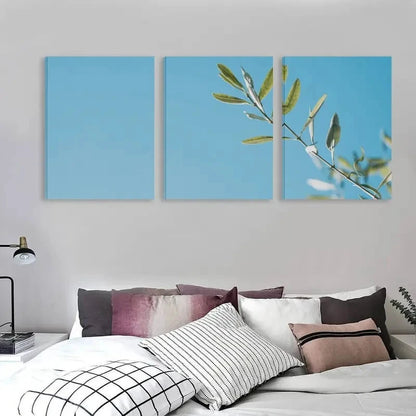 3pcs Olive Branch Against the Clear Blue Sky   Wall Art Set Canvas Framed 40x60cm - High Quality Print 100% Australian Made Wall Canvas Ready to Hang