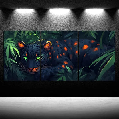 3pcs Leopard in The Forest Stunning Green Eyes Metal Print Ready to Hang Art - Bella Home Decor