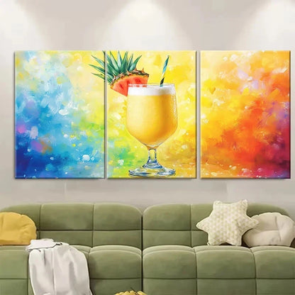 3pcs Vibrant Pina Colada Cocktail Wall Art Set Canvas Framed 50x70cm – High Quality Print 100% Australian Made Wall Canvas Ready to Hang