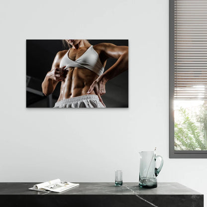 Woman Ripped Abs Fitness Physique 5mm thick Plastic Poster Ready to Hang 90x60cm