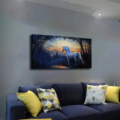 Unicorn in Twilight Forest Wall Art Canvas Office Home Room Framed 120x60cm - Bella Home Decor