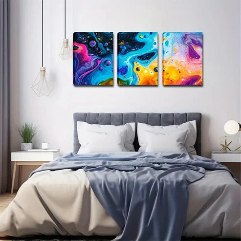 3pcs Flowing Paint Bubble Natural Color Style Wall Art Canvas Unframed - High Quality Print 100% Australian Made Wall Canvas - Bella Home Decor