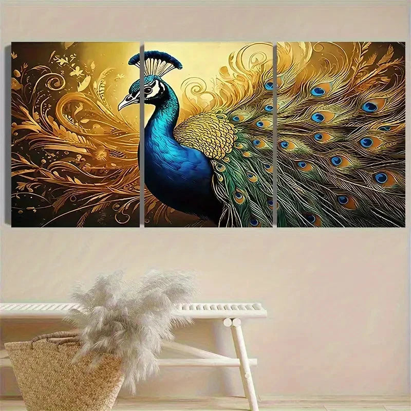 3pcs PeaRooster Feather Wall Art Set Canvas Framed 40x60cm - High Quality Print 100% Australian Made Wall Canvas Ready to Hang