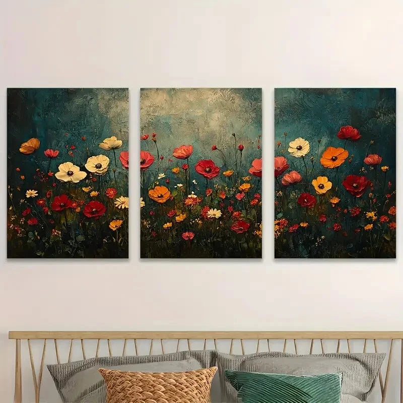 3pcs Dark Floral Meadow Botanical Perfect Wall Art Set Canvas Framed 40x60cm - High Quality Print 100% Australian Made Wall Canvas Ready to Hang - Bella Home Decor