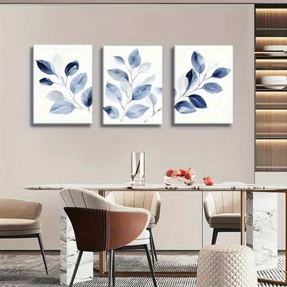 3pcs Blue Leaf Botanical Modern Nature Metal Print Ready to Hang Art - Bella Home Decor