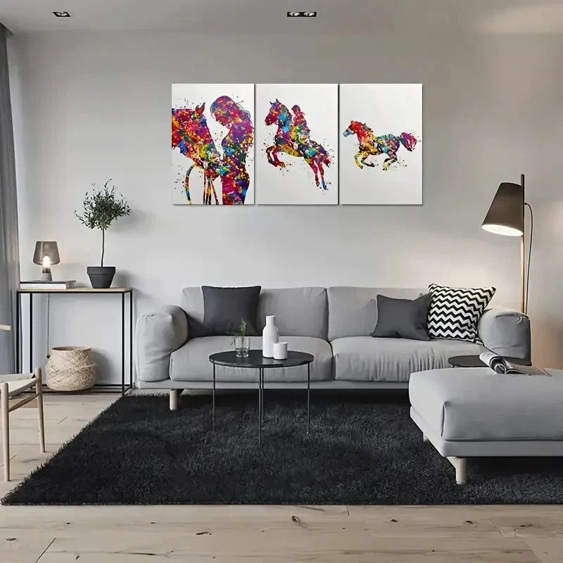 3pcs Colorful Horse and Rider Metal Print Ready to Hang Art - Bella Home Decor