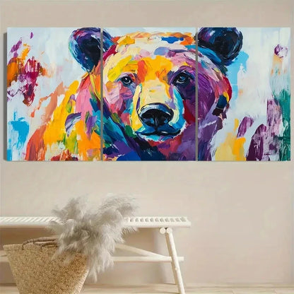 3pcs Vibrant Abstract Bear Wall Art Set Canvas Framed 60x90cm - High Quality Print 100% Australian Made Wall Canvas Ready to Hang - Bella Home Decor