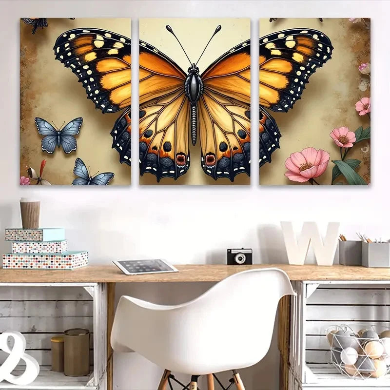 3pcs Colorful Butterfly Design Wall Art Set Canvas Framed 60x90cm - High Quality Print 100% Australian Made Wall Canvas Ready to Hang - Bella Home Decor