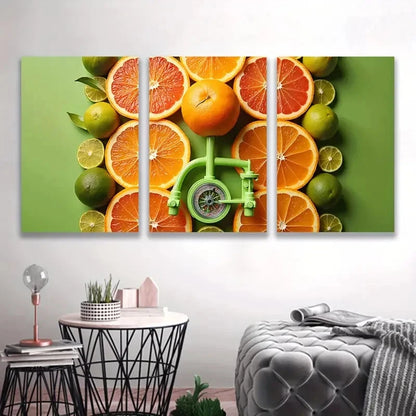 3pcs Vibrant Oranges & Limes Citrus V    Wall Art Set Canvas Framed 60x90cm - High Quality Print 100% Australian Made Wall Canvas Ready to Hang