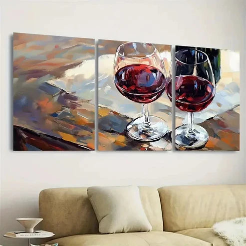 3pcs Cheers Red Wine Wall Art Set Canvas Unframed - High Quality Print 100% Australian Made Wall Canvas - Bella Home Decor