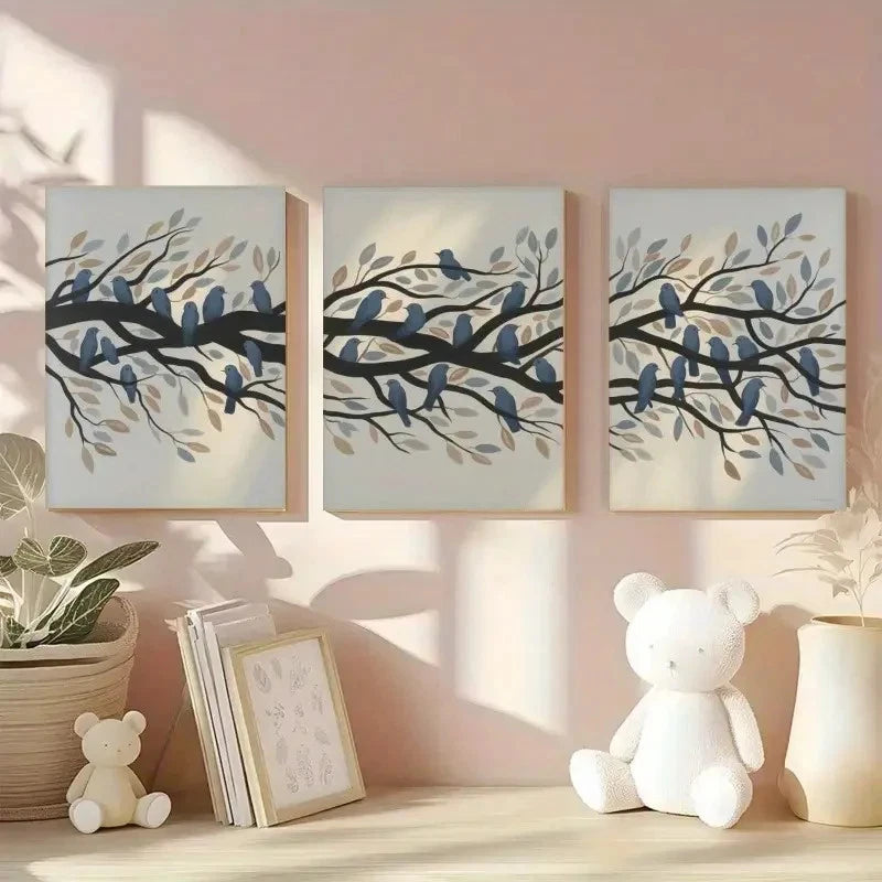 3pcs Blue Birds Canvas Wall Art Canvas  Wall Art Set Canvas Framed 40x60cm - High Quality Print 100% Australian Made Wall Canvas Ready to Hang - Bella Home Decor