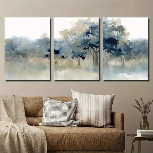 3pcs Indigo and Beige Forest Landscape Wall Art Set Canvas Unframed - High Quality Print 100% Australian Made Wall Canvas