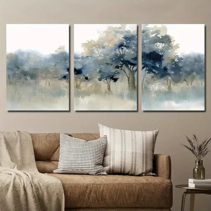 3pcs Indigo and Beige Forest Landscape Wall Art Set Canvas Unframed - High Quality Print 100% Australian Made Wall Canvas