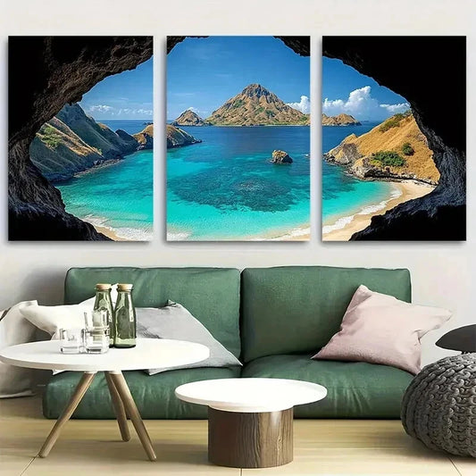 3pcs Komodo National Park Travel Wall Art Set Canvas Framed 60x90cm - High Quality Print 100% Australian Made Wall Canvas Ready to Hang - Bella Home Decor