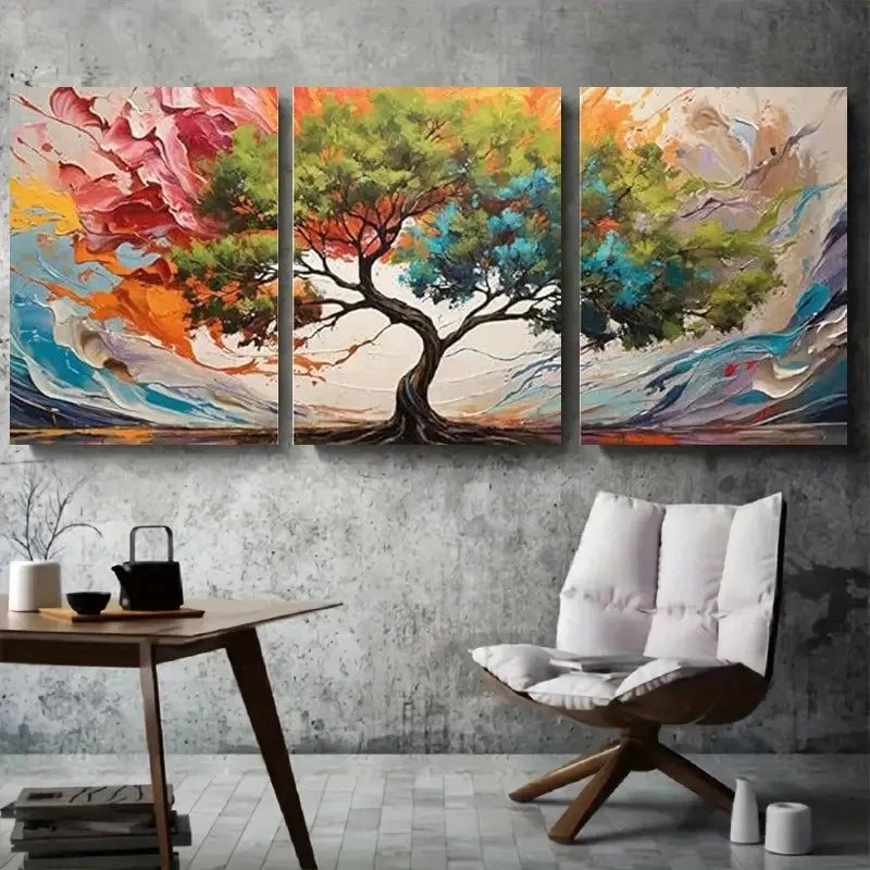 3pcs Vibrant Abstract Colorful Tree Wall Art Set Canvas Framed 40x60cm - High Quality Print 100% Australian Made Wall Canvas Ready to Hang