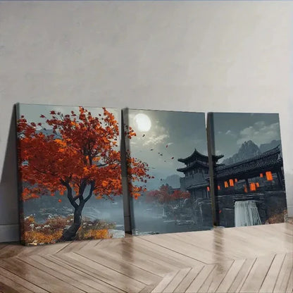 3pcs Chinese Style Architecture Home Perfect Wall Art Set Canvas Unframed - High Quality Print 100% Australian Made Wall Canvas - Bella Home Decor