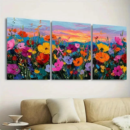 3pcs Vibrant Wildflower Floral Decor Wall Art Set Canvas Framed 60x90cm - High Quality Print 100% Australian Made Wall Canvas Ready to Hang - Bella Home Decor