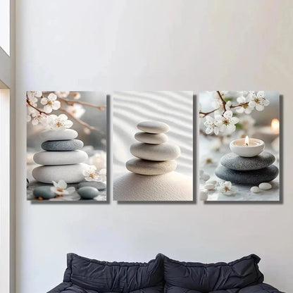 3pcs Beautiful Pebble Beach on Gray Metal Print Ready to Hang Art - Bella Home Decor