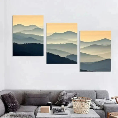 3pcs Layered Foggy Mountain Range Design Wall Art Set Canvas Framed 50x70cm - High Quality Print 100% Australian Made Wall Canvas Ready to Hang