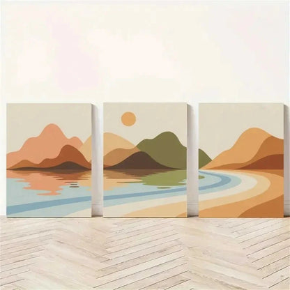 3pcs Mountains Lake Sun Landscape Painting Metal Print Ready to Hang Art