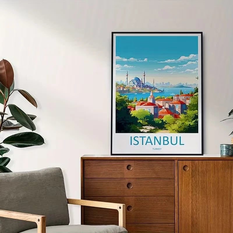Istanbul Turkey Vibrant Cityscape with Iconic Travel Poster Print Wall Art