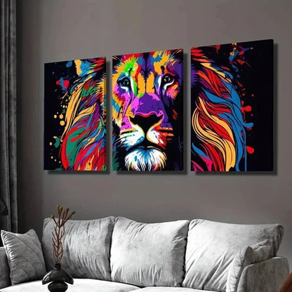 3pcs Colored Mane of a Majestic Lion Wall Art Canvas Unframed - High Quality Print 100% Australian Made Wall Canvas - Bella Home Decor