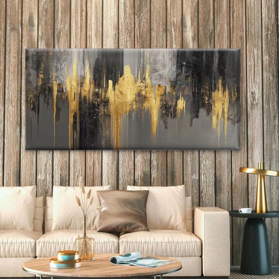 Leaf Pattern with Golden Streak Wall Art Canvas Office Home Room Framed 120x60cm