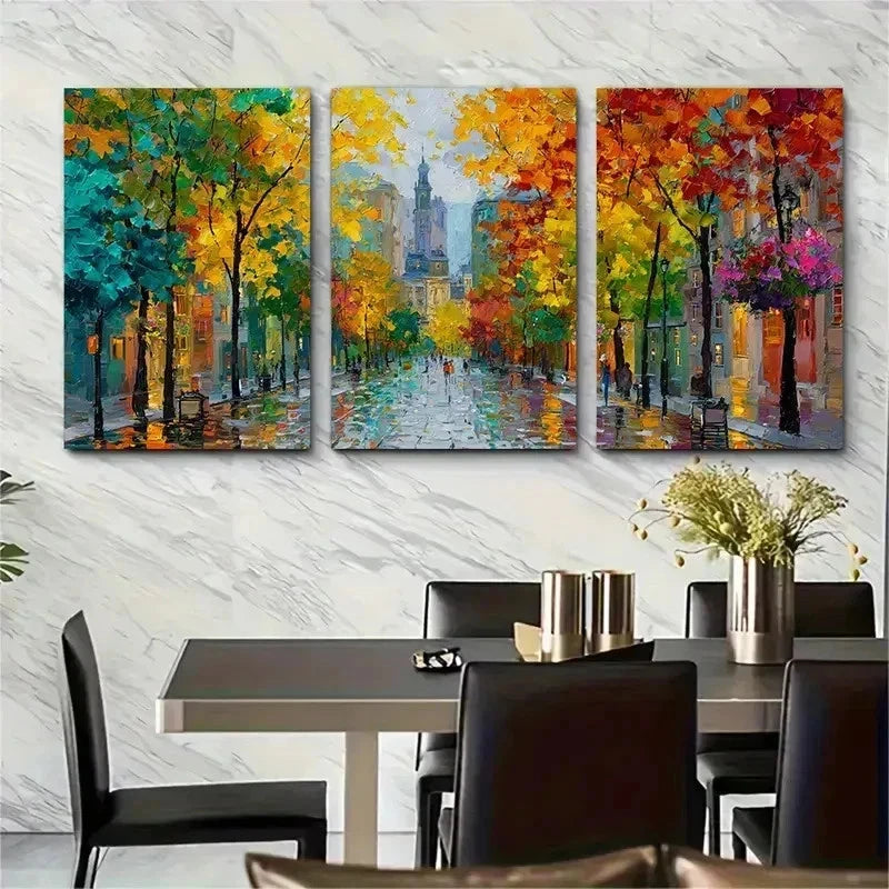 3pcs Street Scene Vibrant Urban Lands Perfect Wall Art Set Canvas Framed 50x70cm - High Quality Print 100% Australian Made Wall Canvas Ready to Hang