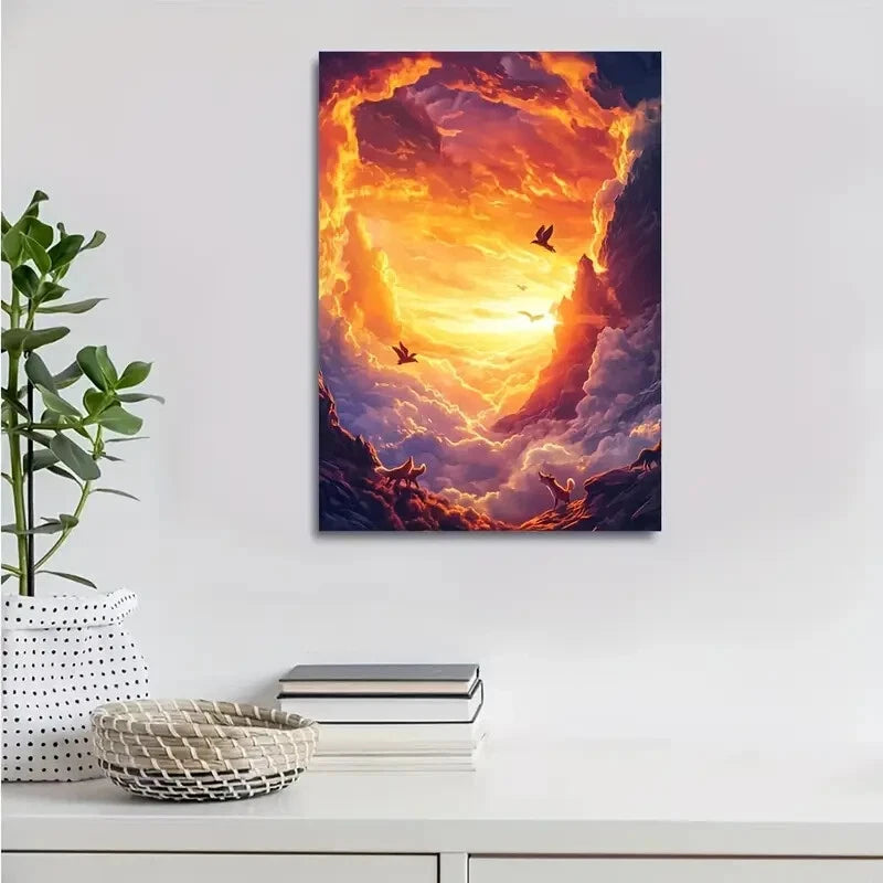 Vibrant Golden Hour Sky Mountain Landscape  40x60cm Metal Print Ready to Hang - Bella Home Decor