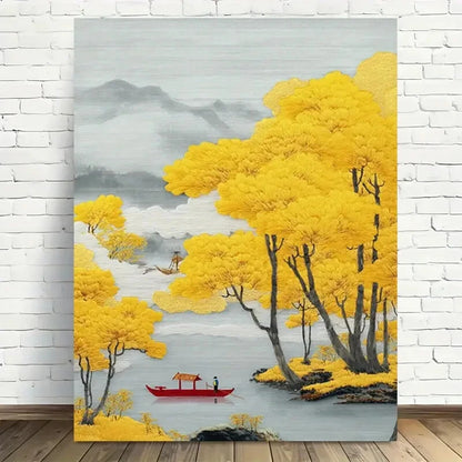 Beautiful Autumn Serenity Embroidered Painting 40x60cm Metal Print Ready to Hang - Bella Home Decor