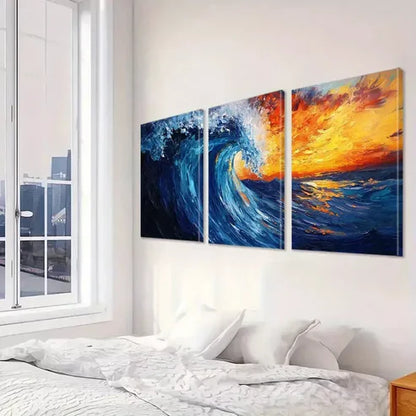 3pcs Blue And Orange Decorative Abstract Ocean   Art Set Canvas Unframed - High Quality Print 100% Australian Made Wall Canvas - Bella Home Decor