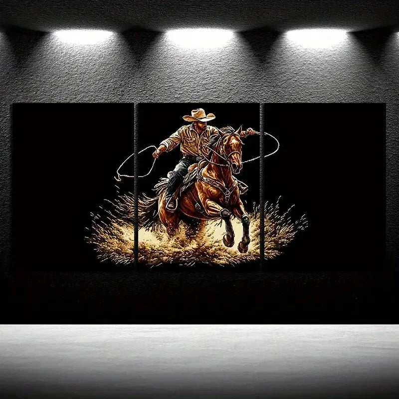 3pcs A for Man Riding a Horse Metal Print Ready to Hang Art - Bella Home Decor