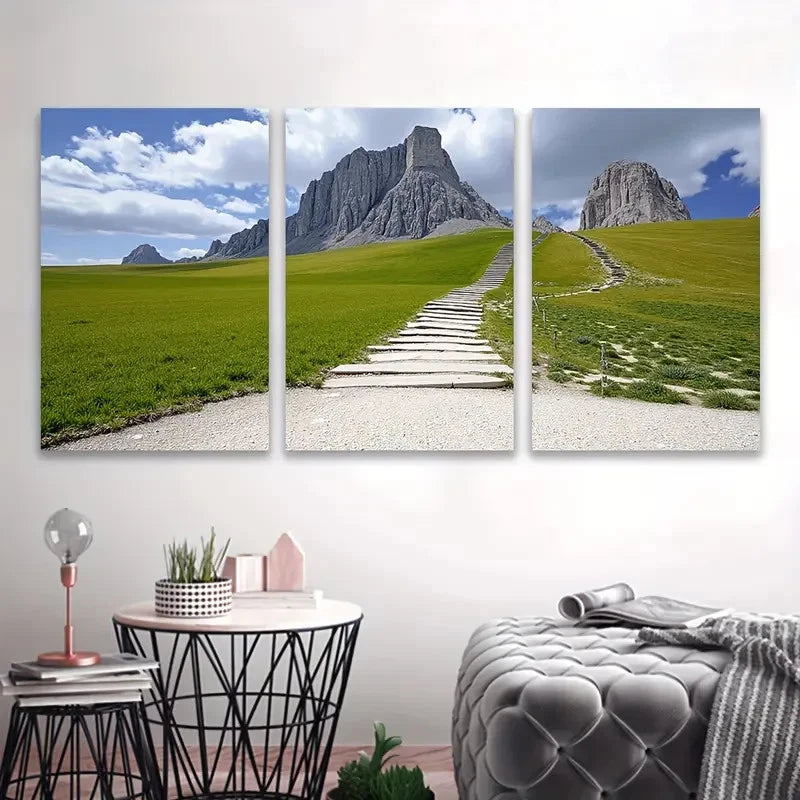 3pcs Vertical Dirt Road Mountain Landscape Wall Art Set Canvas Framed 60x90cm - High Quality Print 100% Australian Made Wall Canvas Ready to Hang
