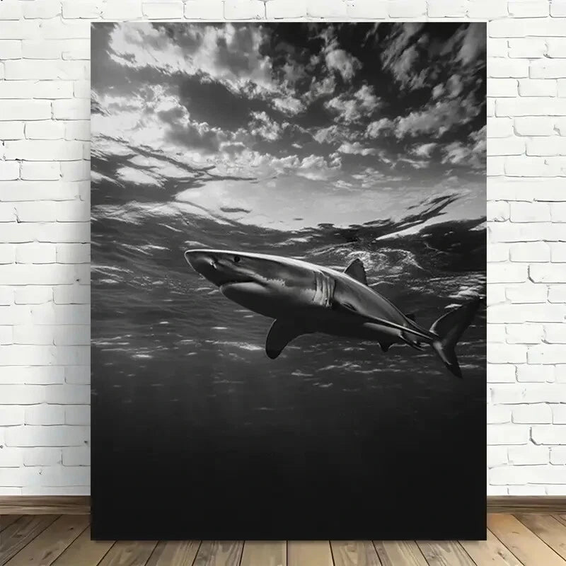 Beautiful Shark Silhouette Underwater Painting 40x60cm Metal Print Ready to Hang - Bella Home Decor