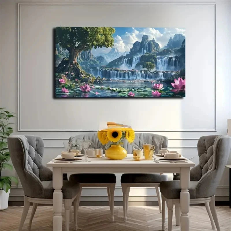 Waterfall Pouring Down Cliff Wall Art Canvas Office Home Room Framed 120x60cm