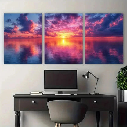 3pcs Vibrant Purple Sky Reflection Perfect Wall Art Set Canvas Framed 50x70cm - High Quality Print 100% Australian Made Wall Canvas Ready to Hang