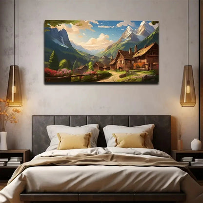 Serene Country House Wall Art Canvas Office Home Room Framed 120x60cm