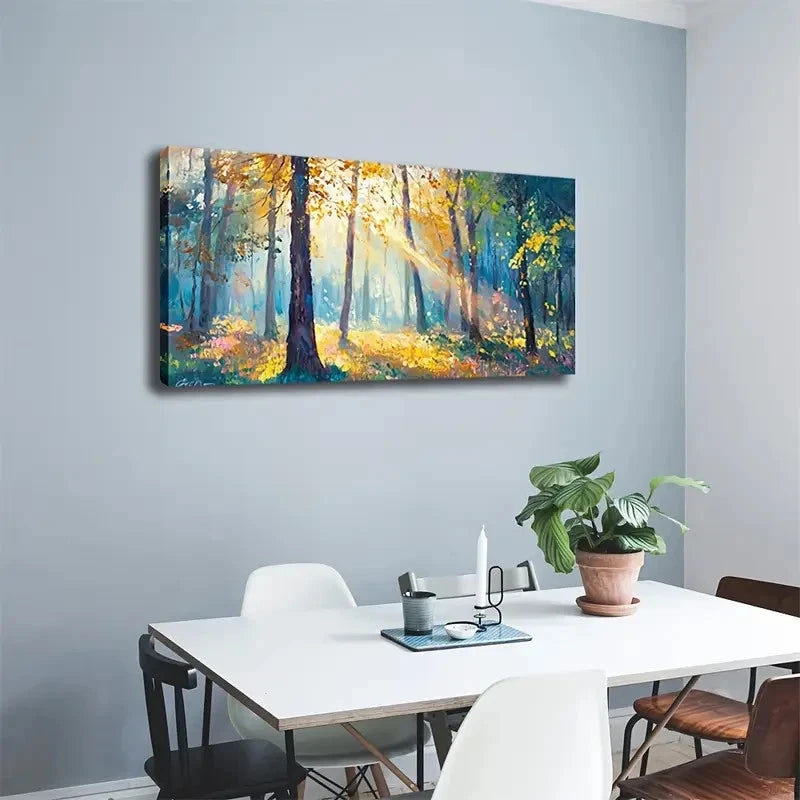 Serene Forest Landscape Sunlit Wall Art Canvas Office Home Room Framed 120x60cm