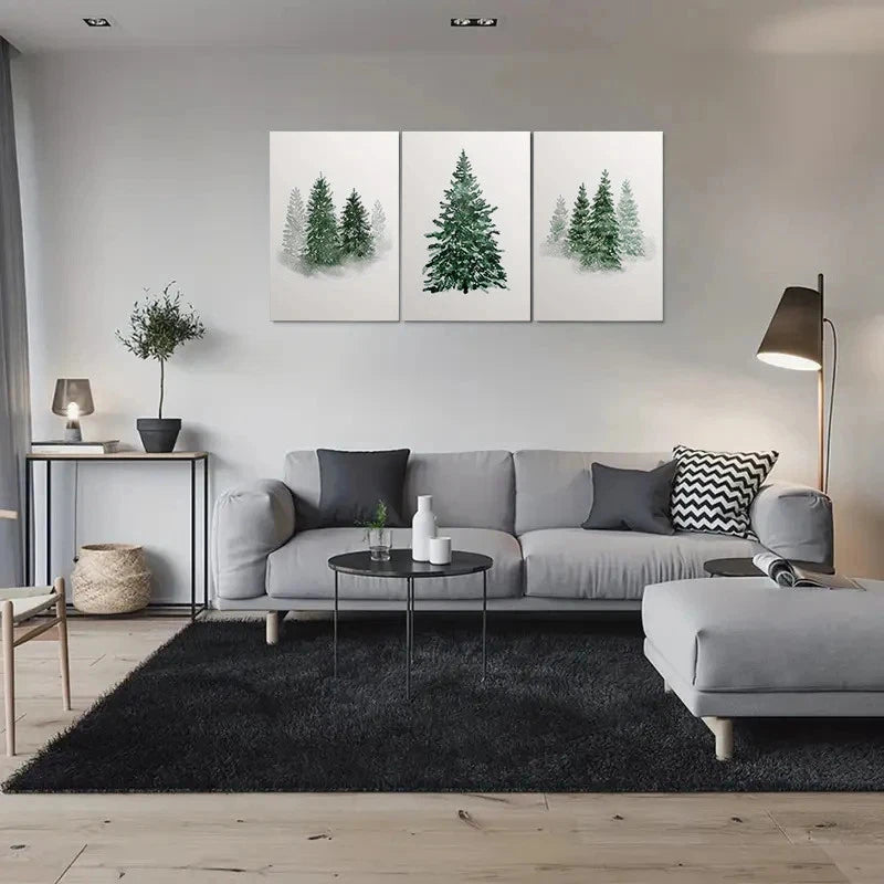 3pcs Watercolor Winter Pine Trees Metal Print Ready to Hang Art - Bella Home Decor