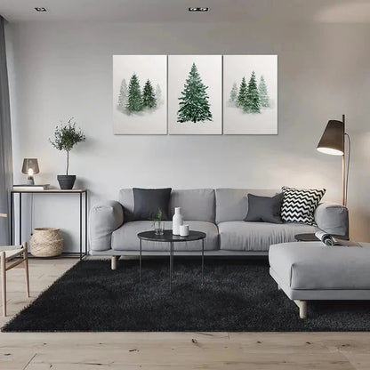 3pcs Watercolor Winter Pine Trees Metal Print Ready to Hang Art - Bella Home Decor