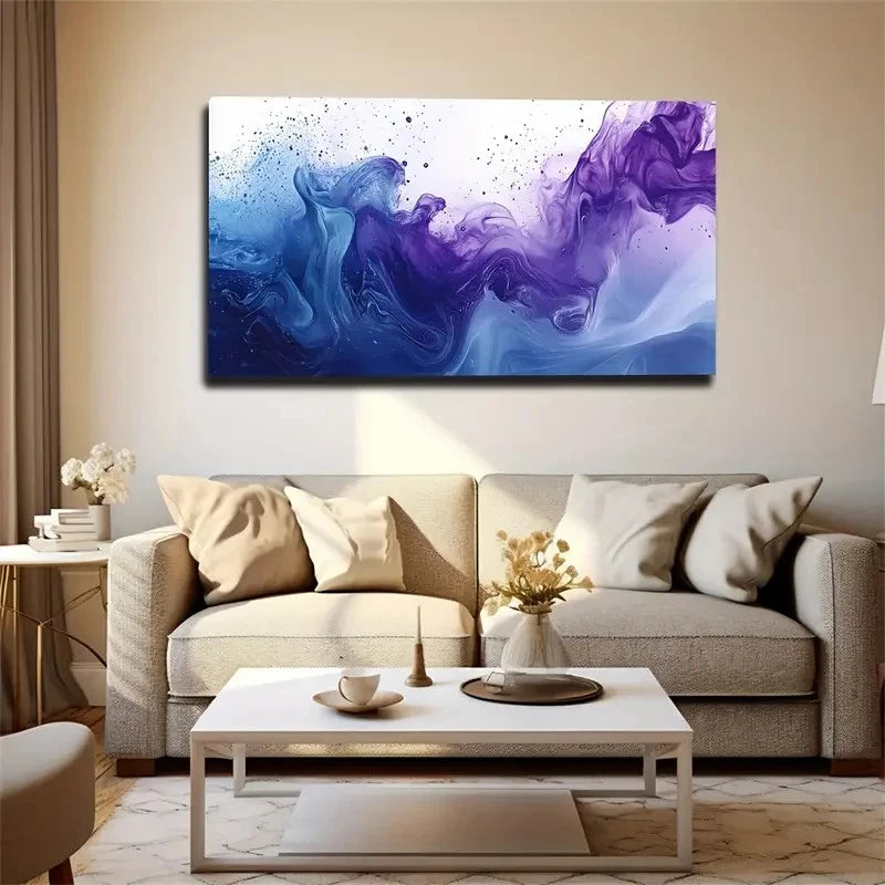 Vibrant Blue & Purple Swirls Wall Art Canvas Office Home Room Framed 120x60cm