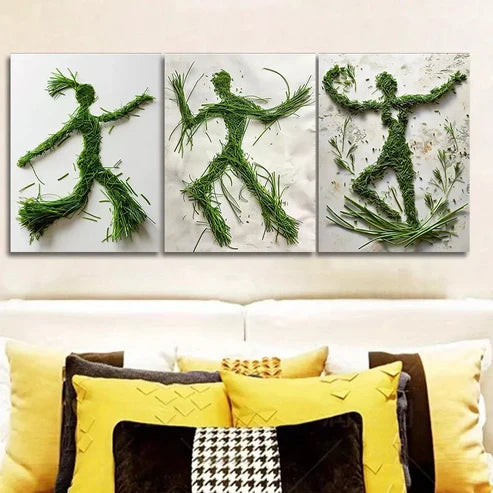 3 PCS Dancing In The Shape Greenery Wall Art Set Canvas Unframed - High Quality Print 100% Australian Made Wall Canvas - Bella Home Decor