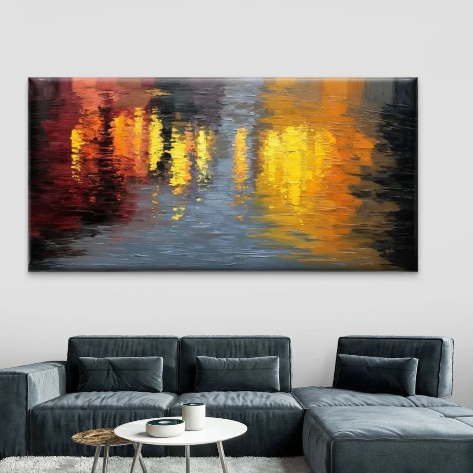 Abstract City Lights Reflection Wall Art Canvas Office Home Room Framed 120x60cm