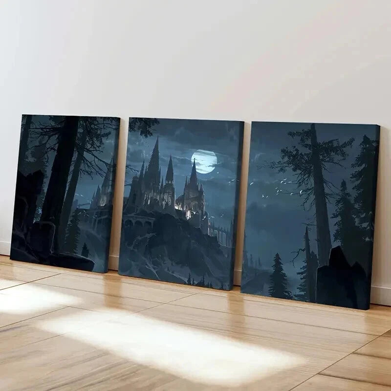 3pcs Castle Night View Dark Gothic Style  Wall Art Set Canvas Framed 40x60cm - High Quality Print 100% Australian Made Wall Canvas Ready to Hang - Bella Home Decor