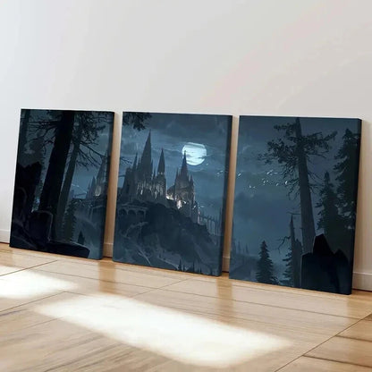 3pcs Castle Night View Dark Gothic Style  Wall Art Set Canvas Framed 40x60cm - High Quality Print 100% Australian Made Wall Canvas Ready to Hang - Bella Home Decor